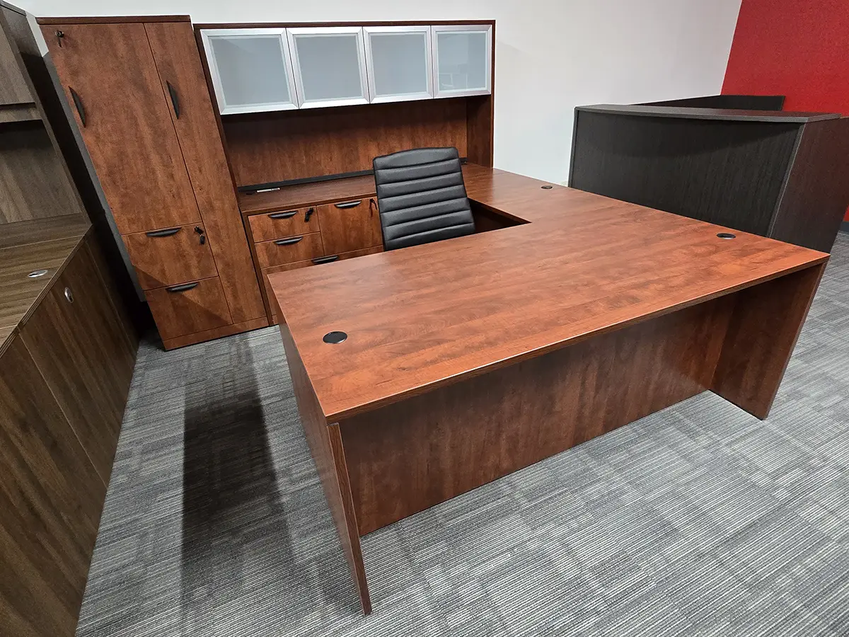 Performance Furnishings Pl Laminate U Shaped Executive Desk Cherry
